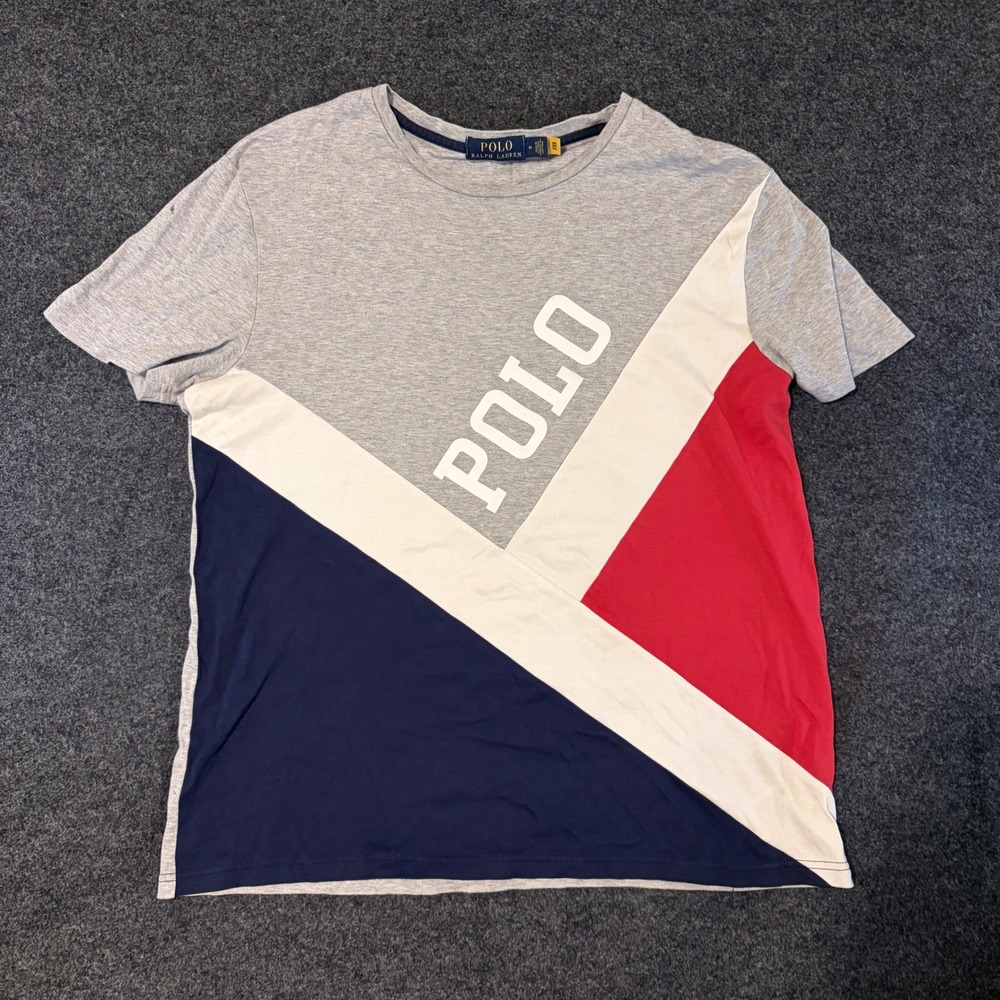 Polo Ralph Lauren Kids Gray Red Blue Colorblock Graphic T-Shirt Size M 10-12